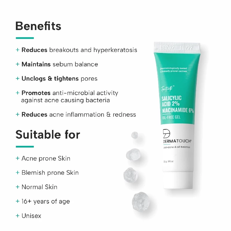 Dermatouch Salicylic Acid 2percent Niacinamide 6percent Anti-Acne Oil-Free Gel, 30 g-2.webp